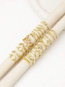 20pcs Vintage Geometric Star Moon Cat Eye Stone Open Adjustable Ring Set, Gold Tone Rings For Women - Gold - View 2