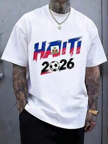 New Round Neck Fashionable Print Haiti World Cup Soccer Football T Shirt Men Women Unisex White Graphic Tee.Summer T Shirts - White - View 7