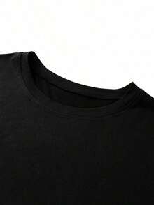 QDHI Men's Simple Graphic Print Crew Neck Short Sleeve T-Shirt - Black - View 3