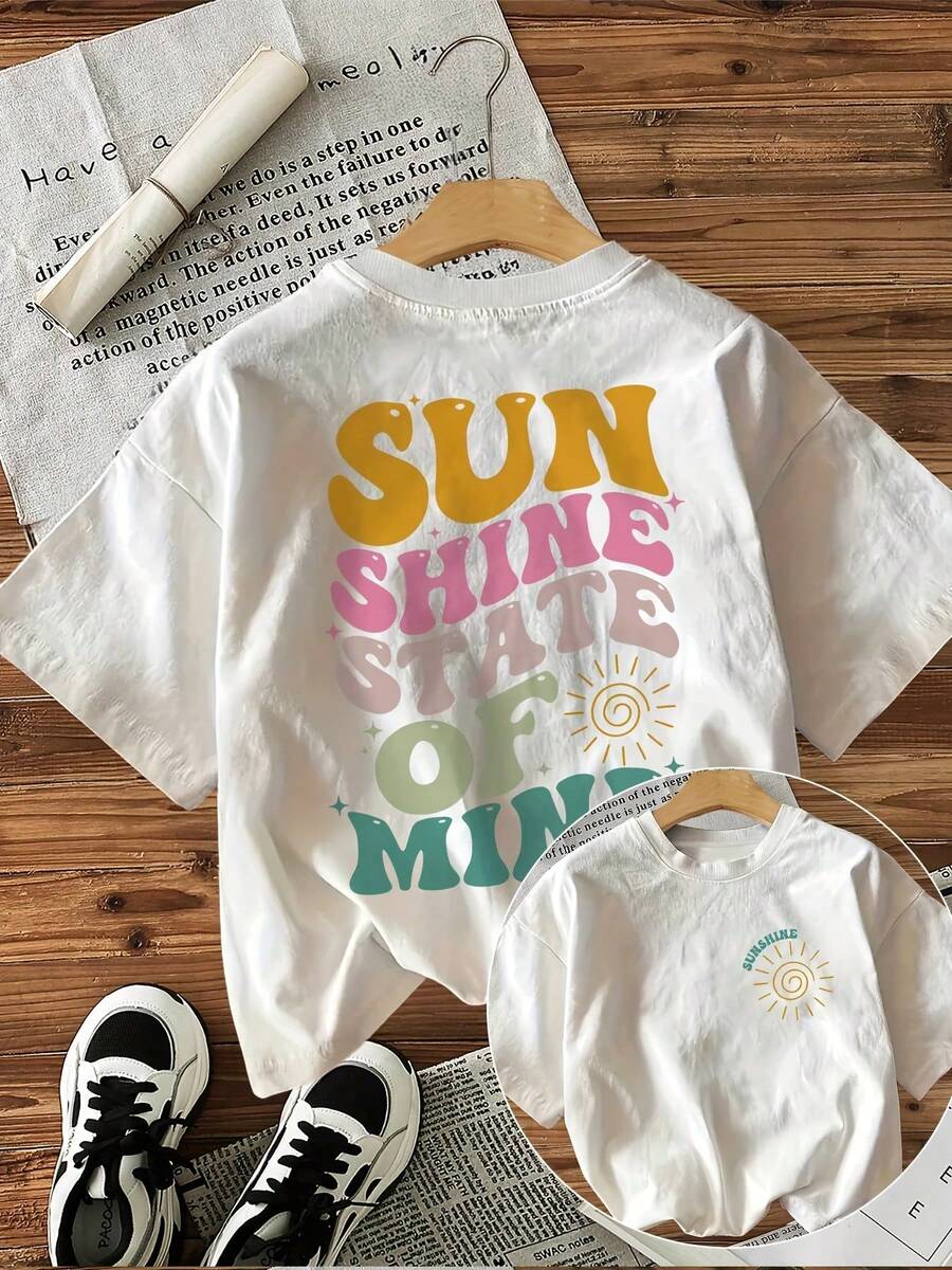 Short-Sleeved T-Shirt With Round Neck, % Cotton [Double-Sided Print], Vibrant Style With Shine Letter Print, Suitable For All Seasons, Can Be Worn As A Base Layer In Spring And Autumn Or Alone In Summer, Unisex Style,  Thick Cotton Cityboy Style Top. - 白色 - 查看 1
