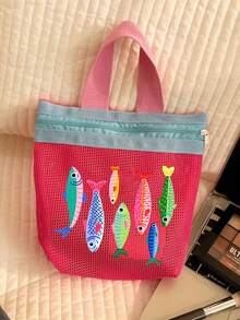 Ocean Theme High Saturation Contrast Color Mesh Tote Bag, Cosmetic Storage Bag-Summer Vacation Essential, Multi-Functional Reusable Shopping Bag, Beach Bag, Travel Toiletry Bag, Swimsuit Storage Bag, Daily Essentials Storage Bag. Suitable For Beach, Vacation, Shopping, Party, Office, School And Other Occasions, Also Ideal Travel Souvenir, Teacher's Day Gift, Back To School Gift, Party Favor, Holiday Gift - Multicolor - View 12