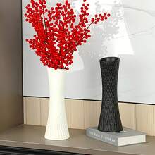 1pc Modern Textured Rhombus Pattern Vase, Minimalist Curved Vase Suitable For Reeds, Eucalyptus And Other Decorative Items, Compatible With Various Flowers, Elegant Home Decor For Living Room, Bedroom, Wedding, Office, Entertainment Venues - Long Vase - View 3