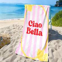 1件 Ciao Bella 檸檬粉色與白色條紋海灘巾 | 速乾、超柔軟聚酯纖維 | 多功能，適用於瑜伽、旅行、游泳和露營 | 非常適合海灘度假 | 可機洗 | 最佳禮物 - 彩色 - 查看 1