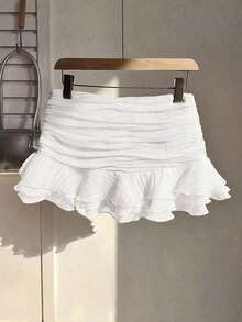 Summer Skirt – Short Cut, Ruffles At The Hem – Perfect For Holiday Or Beach Looks - 白色的 - 查看 2