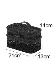 1pc Mesh Cosmetic Bag, Double Layer Large Capacity Storage Bag, Fashion Toiletry Makeup Pouch - Black - View 4