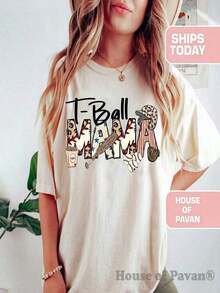 Women's Plus Size T-Shirt With 'Baseball Is My Favorite Season' Print, Casual, Black, Polyester, Short Sleeve, Crew Neck, Machine Washable, Spring And Summer Activewear, Fun Design T-Shirt, Suitable For Sports And Outdoor Activities - 白色 21 - 查看 1