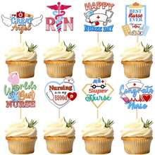 16 Peças Toppers de Cupcake em Papel com Tema de Enfermagem, Palitos Impressos de Enfermeira RN para Dia da Enfermagem, Dia da Enfermeira, Escola de Enfermagem, Formatura de Enfermeira, Decorações de Bolo para Festa de Aniversário - Visão 1