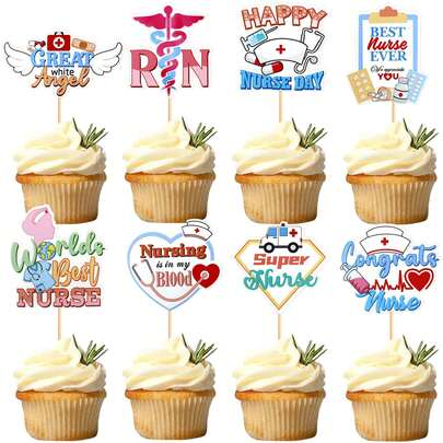 16 que cắm bánh cupcake bằng giấy chủ đề y tá, in hình y tá, dùng trang trí bánh cupcake nhân Ngày Y tá, Trường Điều dưỡng, Lễ tốt nghiệp điều dưỡng, tiệc sinh nhật.