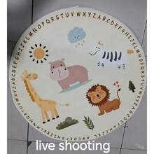 1件卡通字母和动物图案装饰地毯，法式奶油色优雅圆形地毯，装饰地毯，地垫，婴儿床垫，适用于客厅、卧室、书房，营造温馨家居氛围，柔软新款防污，以浅蓝色蝴蝶结为主体，搭配波浪形边缘和柔和的英文标语。 - 彩色 - 查看 12
