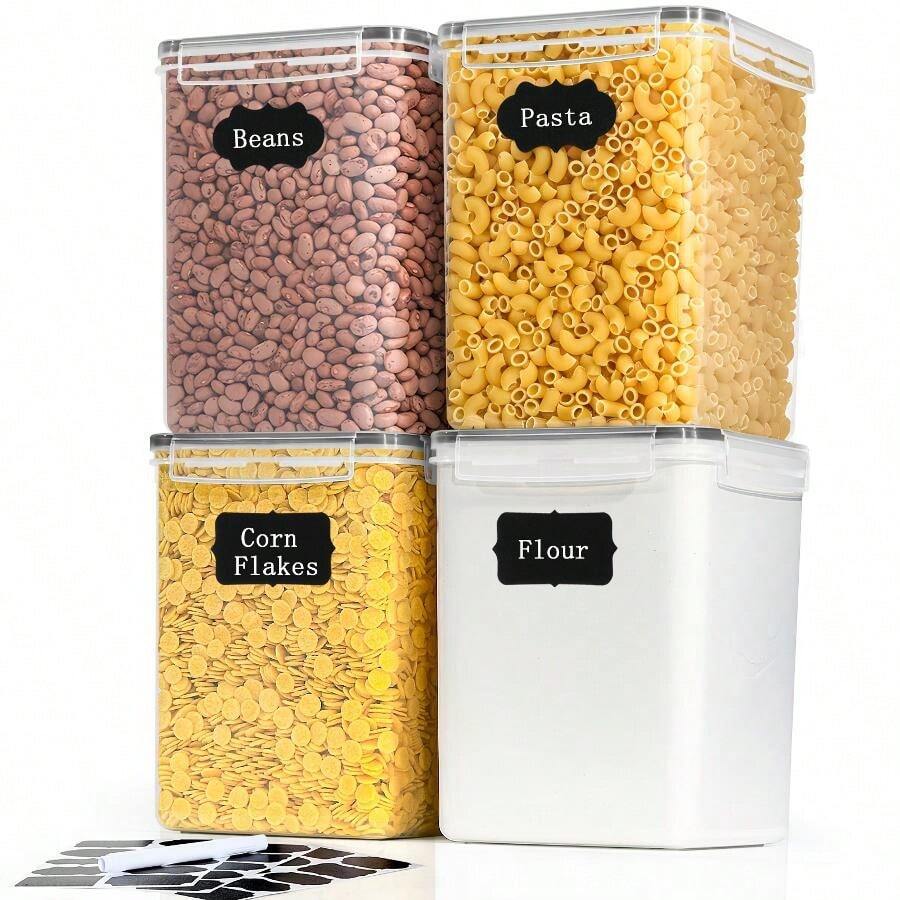 Large 5.2-Liter Canister Lid: 4 Flour Container Labels And Markings | Sealed Storage Cost, Kitchen Utensils. Sugar, Cereals, Cornflakes, Creating an Ideal Kitchen | Dishwasher Durable, Local Warehouse - Übersicht 1