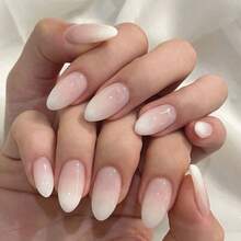 24pcs Medium Almond Shaped Artificial Nails Set, Natural Nude Pink Gradient To White, Glossy Finish Fake Nails, Reusable And Easy To Apply, Perfect For Daily/Office/Party Wear - Baby Pink - View 8