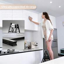 Escalera plegable, escalera de dos/tres peldaños, escalera plegable, escalera portátil de acero resistente con peldaños anchos antideslizantes, adecuada para cocinas exteriores domésticas para adultos, color negro. - B - Ver 6