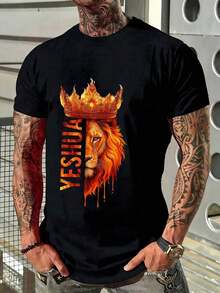 Men's Casual Short-Sleeved Summer T-Shirt With A Round Neck And Fashionable Print, Machine Washable, Comfortable Outdoor Casual Wear, Machine Washable Shirt - 藍色 - 查看 1
