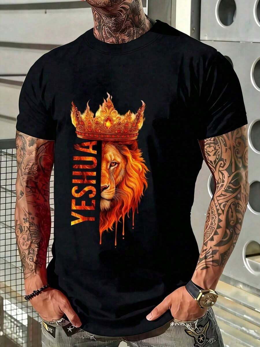 Men's Casual Short-Sleeved Summer T-Shirt With A Round Neck And Fashionable Print, Machine Washable, Comfortable Outdoor Casual Wear, Machine Washable Shirt - 藍色 - 查看 1