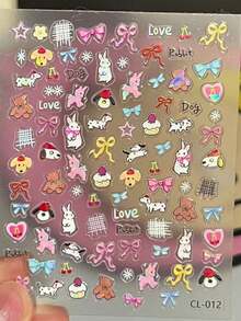 1pc Cute Bear Rabbit Stickers Holographic Shell Pattern Decals For Scrapbook Diary Laptop Phone Case DIY Craft Decoration - Multicolor - View 9