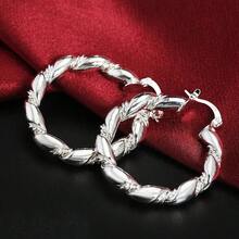 925 Sterling Silver Round Earrings, Elegant Dangle Earrings For Wedding Promises, Fine Hoop Earrings, Simple And High Quality, Versatile For Women. - 紫色 - 查看 12
