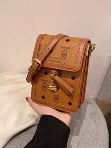 Retro Print Mini Phone Bag, Casual Shoulder Crossbody Bag - Brown - View 4