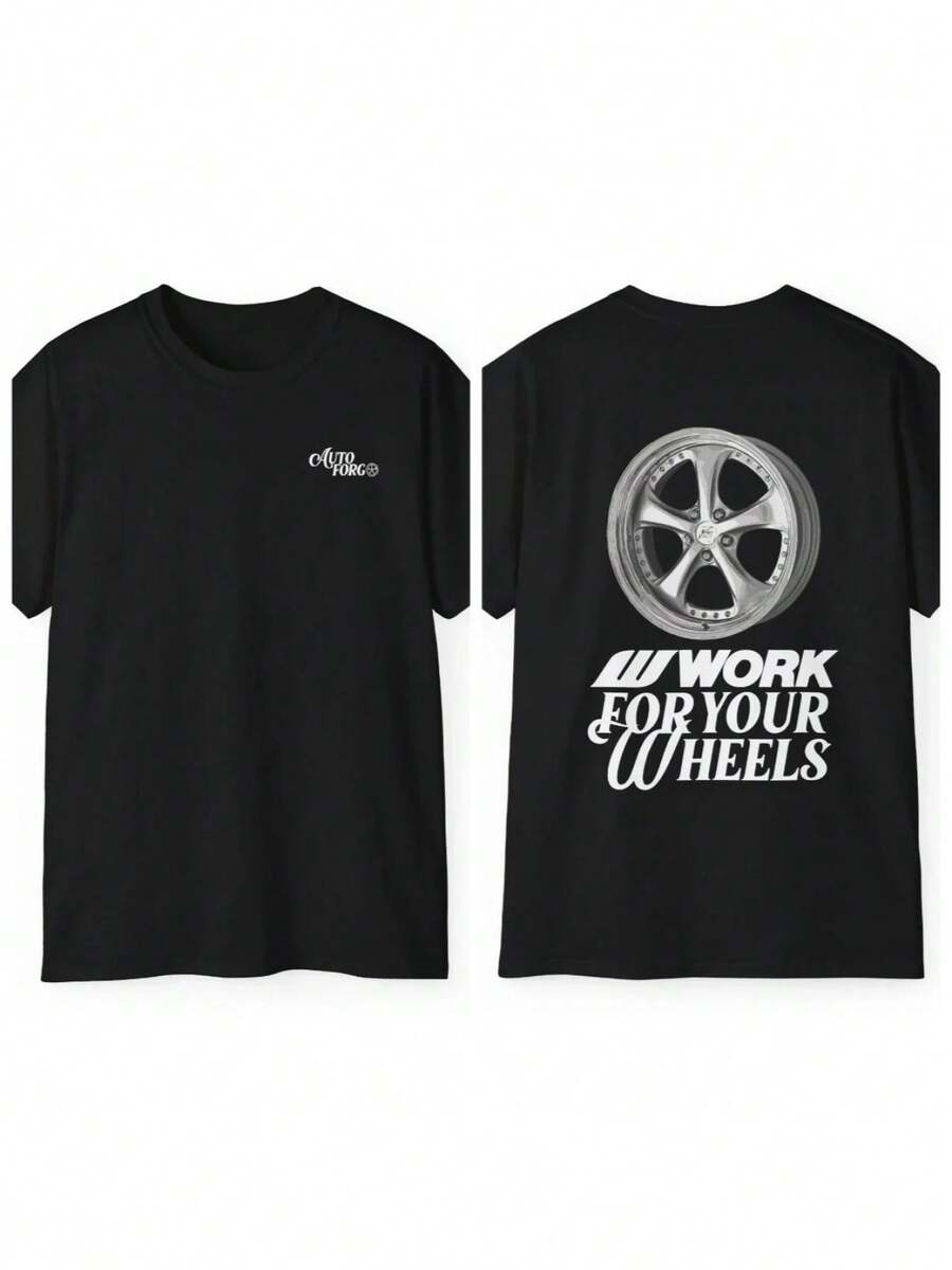 VSKF Wheels Stance Car Community Drift Wheels Graphic Men's 100% Cotton T-Shirt For Car Enthusiasts Y2K Style - 黑色 - 查看 1