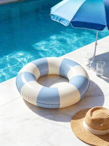1pc Swimming Ring, Vintage Striped Pattern PVC Floating Ring, Swimming Pool Beach Party Supplies - Blue - View 3