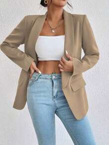 AYYEMERY ROSE Chaqueta tipo blazer elegante de color liso con cuello estilo chal, de manga larga delgada para uso en la oficinaAYY - Rosa - Ver 9