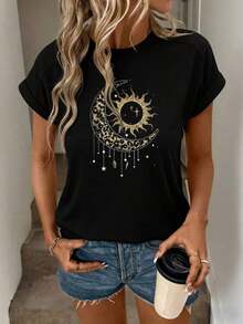 Women's Fun Printed Cotton T-Shirt, Fleetwood Butterfly Music Band Design, Rock Style, Vintage Look, Sizes S To 2XL, Lightweight And Non-Clinging, Suitable For All Seasons, Ideal For Daily Wear, Leisure, Streetwear And Other Occasions. - 黑色 - 查看 2