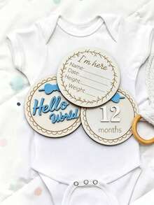 Set de 7 piezas Tarjetas de hitos mensuales para bebé de doble cara, letreros de anuncio de nombre recién nacido del mundo, tarjetas de hitos mensuales de madera de 1 a 12 meses, letreros de recién nacido de madera, adecuado para nuevos padres y baby shower, regalo para mamás embarazadas, letreros de bienvenida para recién nacidos - Multicolor - Ver 9
