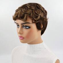 Tóc giả Pixie ngắn thẳng rẽ ngôi bên tỉa layer 6 inch, không cần keo, đeo nhanh trong 5 giây, phù hợp cho người mới bắt đầu, mật độ 180%, tóc thật làm máy hoàn toàn, có mái - SP27/613 - Xem 6