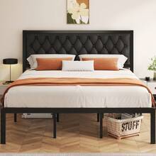 Gunji Queen/King/Full/Twin Bed Frame With Tufted Headboard Metal Platform Bed Frame With Under-Bed Storage,All Metal Support System,No Box Spring Needed,Noise-Free,Easy Assembly,Black - Svart - Visa 2