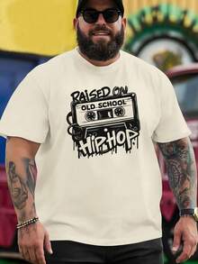 Raised In The Old School Hip Hop 2025 Summer Outdoor Sports And Casual Short Sleeve T-Shirt For Latest Fashion Men's Oversized Printed T-Shirt Loose Base Shirt Versatile Crew Neck Top Breathable And Comfortable, PLUS SIZE - 卡其色 - 查看 2