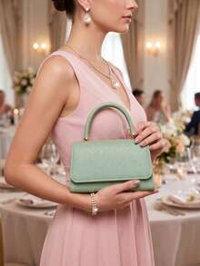 1 Stück Minzgrüne Litchi-Korn PU Clutch Tasche für Frauen, kombiniert mit hochwertigen Metallperlen, zeigt Mode und Eleganz, kann als Handtasche/Handtasche/Schultertasche/Umhängetasche getragen werden, geeignet für Hochzeit/Party/Abschlussball/Bankett und andere Anlässe - Minzgrün - Übersicht 2