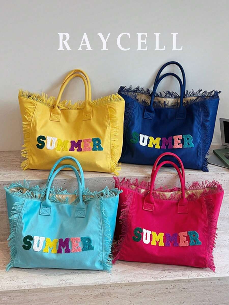 Canvas Tote Bag Large Capacity Handbag With Tassel Commuter Shoulder Bag