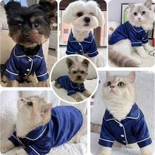 1件宠物狗衣服，宠物睡衣，带头带和领结，泰迪熊、贵宾犬、斗牛犬套装，小型犬和猫咪舒适睡衣 - 藍色 - 查看 3