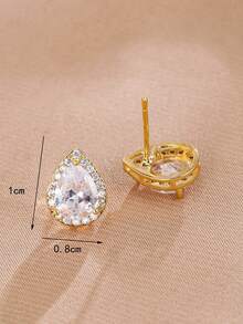 1 Pair Teardrop Zirconia Stud Earrings, Luxury High-End Unique Design, Suitable For Wedding, Banquet, Gift For Girlfriend - Earrings - View 2