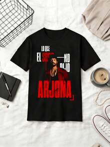 Women's Ricardo Arjona Red Coat Collage Printed Tee, Pure Cotton Retro Guatemalan Pop Daily Streetwear - Black - View 8