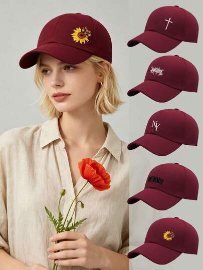 1Pc Burgundy Unisex Men And Women Baseball Cap, Adjustable Outdoor Sun Protection Casual Hat, Suitable For Spring, Summer ,Autumn Traveling, Beach Party