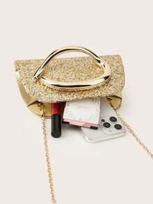 REMANLAND Women's Evening Clutch Bag, Gold Shiny Fashion Sequin And Round Metal Ring Decoration. Can Be Used As A Portable Makeup Bag, Crossbody Bag, Wallet And Envelope Clutch, With Detachable Metal Chain. Suitable For Attending Balls, Wedding Season, Parties, Holiday Gatherings, Carnivals, Christmas And Halloween, It Is A Great Gift Choice. - Gold - View 5