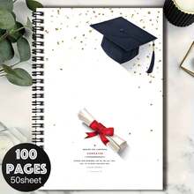 100-Page Graduation Season Exclusive Spiral Notebook, Cover Decorated With Graduation Cap And Elegant Scroll Pattern, Filled With Ceremonial Atmosphere. Suitable For Work Records, Study Notes, Diary Writing, Daily Planning, Also An Thoughtful Gift Choice For Graduation, Birthday And Other Occasions. - D - View 7