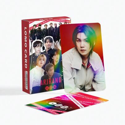 60张BT5 <ARIRANG>专辑小卡套装，包含RM、Jin、J-Hope、Jimin、V所有成员的团体照和个人照，采用全息激光效果，双面高清LOMO卡，色彩还原度高，适合收藏、日记装饰和相册收纳。