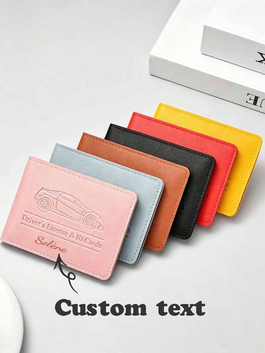 Customized Text LOGO Personalized Vehicle Registration Card Holder - Suitable For Car Insurance, Driver's License And Vehicle Documents Card Case, Auto Accessories, Unisex Personalized PU Leather ID And Driver's License, 10 Card Slots Protective Cover - Multicolor - View 1
