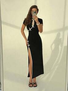 Women Midi Dresses - 黑白 - 查看 6