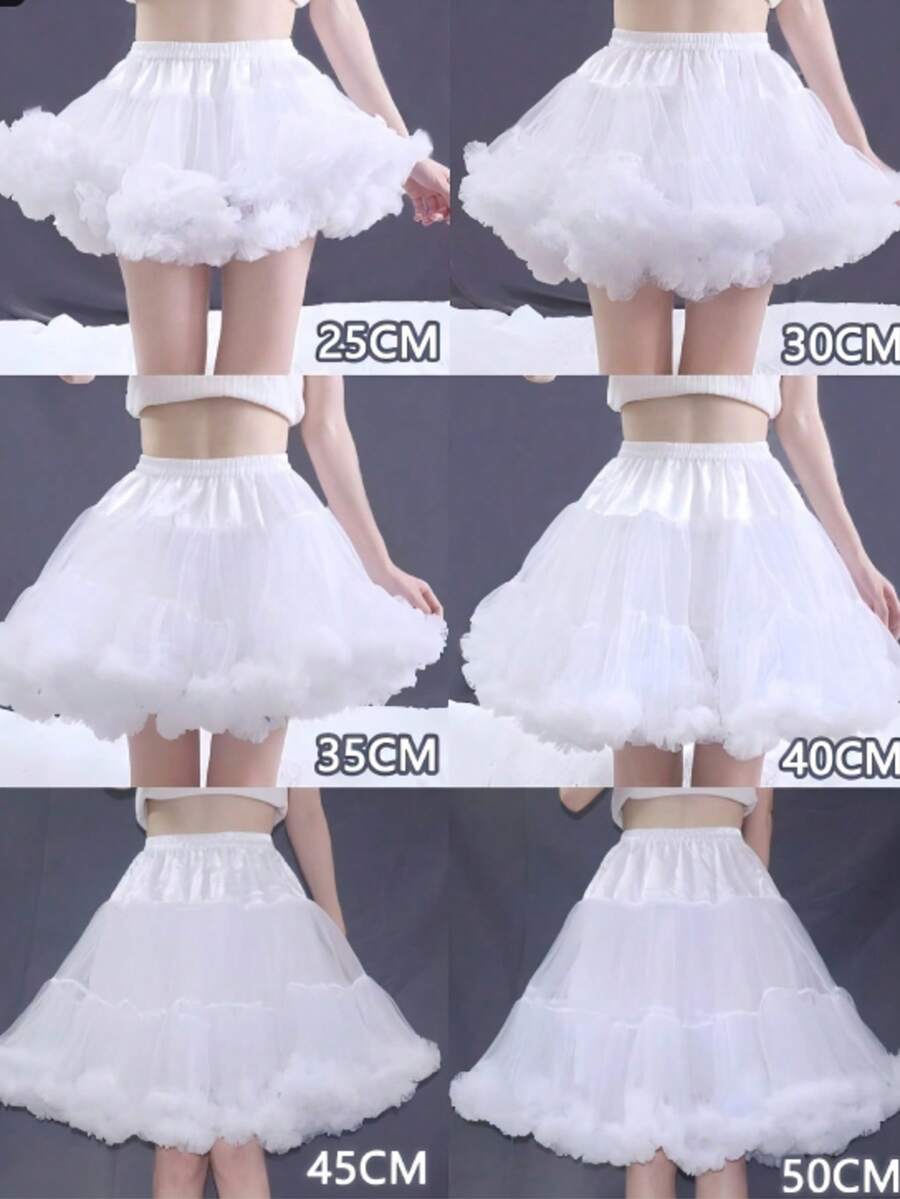 30cm Solid Color Polyester Double Layer Fluffy Cloud Lolita Petticoat - White - View 1