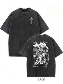 Men's Y2K Style Pure Cotton Short-Sleeved T-Shirt With Retro Anime Character Print, Soft To The Touch, Comfortable, Loose, Fashionable, Breathable And Casual For Summer, Versatile For Couples, A Great Gift Choice. - 黑色 - 查看 1