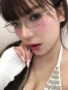 1副男女通用时尚艺术简约金属小框素面眼镜 - 銀 - 查看 3
