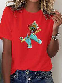 Comfortable Solid Color T-Shirt For Women. - Red - View 7