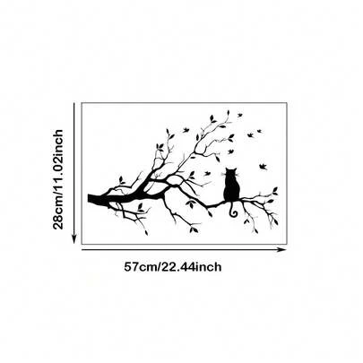 树枝树叶猫咪墙贴乙烯基鸟类墙贴装饰墙贴，适用于家居卧室客厅婴儿房装饰
