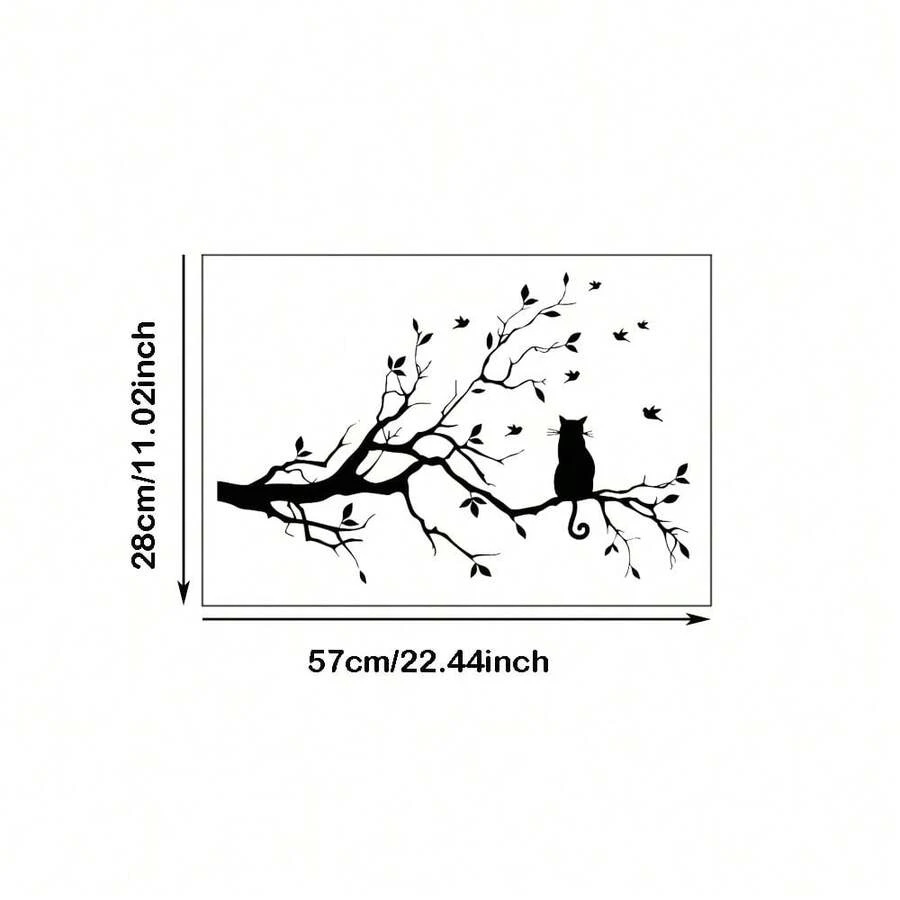 树枝树叶猫咪墙贴乙烯基鸟类墙贴装饰墙贴,适用于家居卧室客厅婴儿房装饰 - A - 查看 1