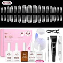 Beetles 224Pcs Tipex Instant Apex Nail Tips Kit, Reinforced Apex Strong Long-Lasting, 20g Solid Nail Glue, Mini UV Lamp Base & Top Coat Manicure Set - Medium Square - 查看 12