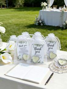 150/60/30pcs Wedding Mini Candle Gift Set, Includes White Heart-Shaped Candles, Thank You Cards And Gift Bags, Perfect For Wedding, Gender Reveal Party, Bridal Shower And Other Celebration Favors - one-size - View 1