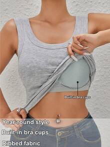 EssElegance, Sports Bra Tank Top With Removable Padded - Seamless Wire-Free Design For All Seasons, Yoga, Running, And Fitness​ Tank Top With Built In Bra Fall Clothes For Women - Xám - Xem 1