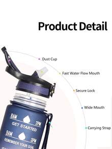 1 pieza Botella de agua deportiva de gran capacidad de 1000ml, vaso con tapa abatible y pajita, botella de agua portátil degradada con escala, adecuada para fitness, yoga, senderismo y deportes - Multicolor - Ver 4